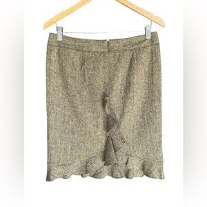 Club Monaco Brown Wool Blend Tweed Pencil Skirt Ruffle Hem Size 6